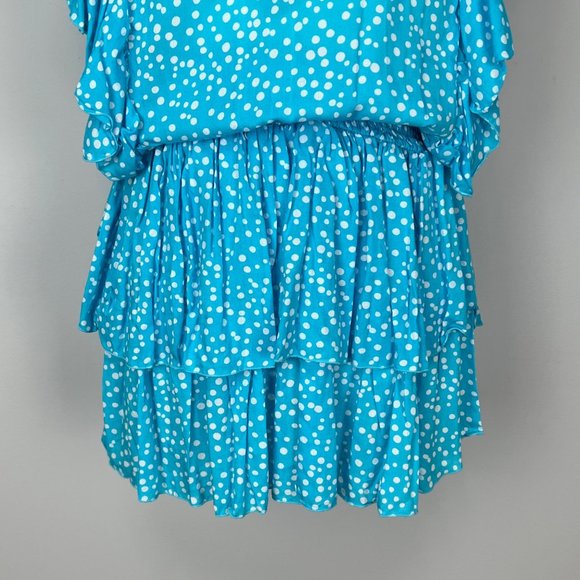 Coolchange Quinn Womens Ruffled Tunic Dress Swim Cover Aqua Blue Polka Dot sz XS - Picture 6 of 13